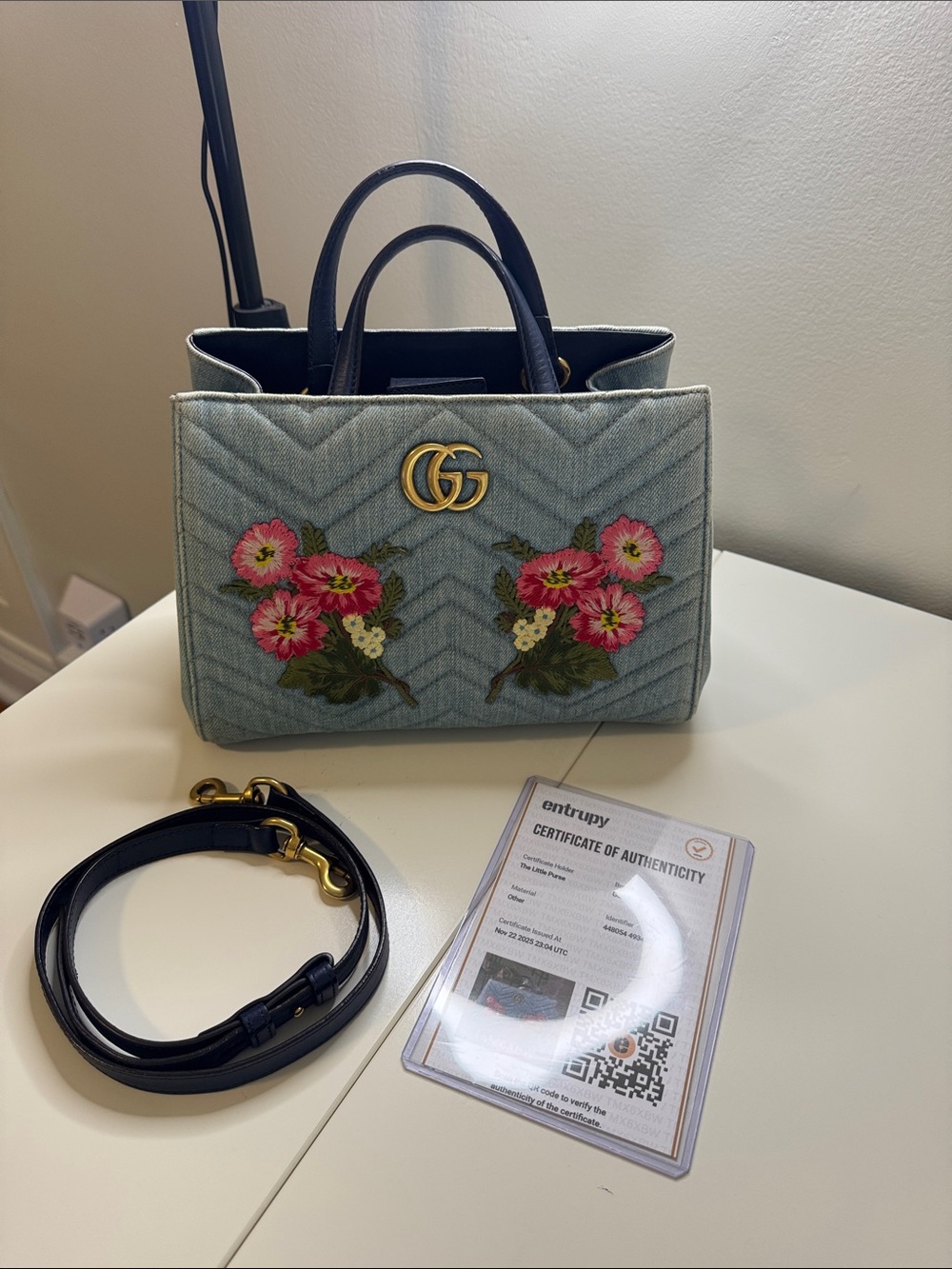 Gucci Marmont Embroidered Denim Floral Bag Crossbody